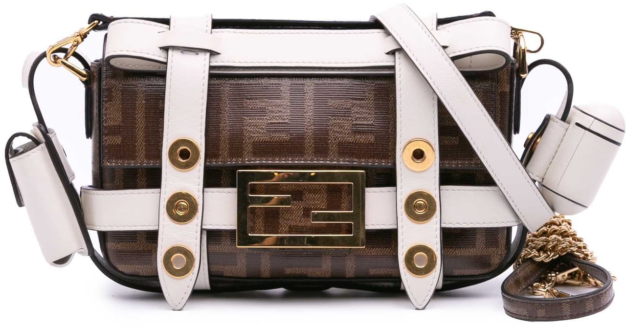 Fendi Mini Zucca Glazed Fabric Cage Baguette Satchel Bruin