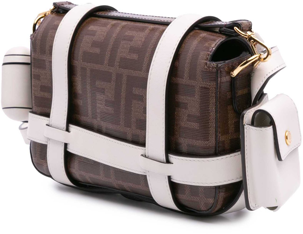 Fendi Mini Zucca Glazed Fabric Cage Baguette Satchel Bruin