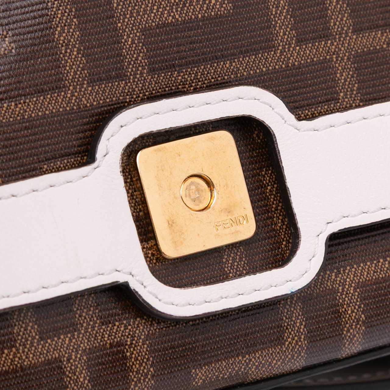Fendi Mini Zucca Glazed Fabric Cage Baguette Satchel Bruin