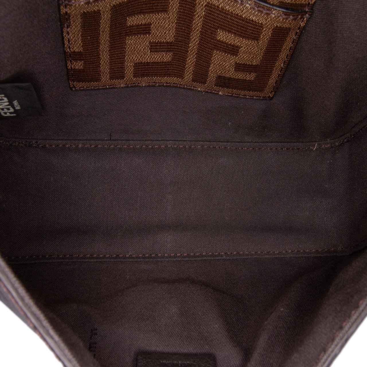 Fendi Mini Zucca Glazed Fabric Cage Baguette Satchel Bruin