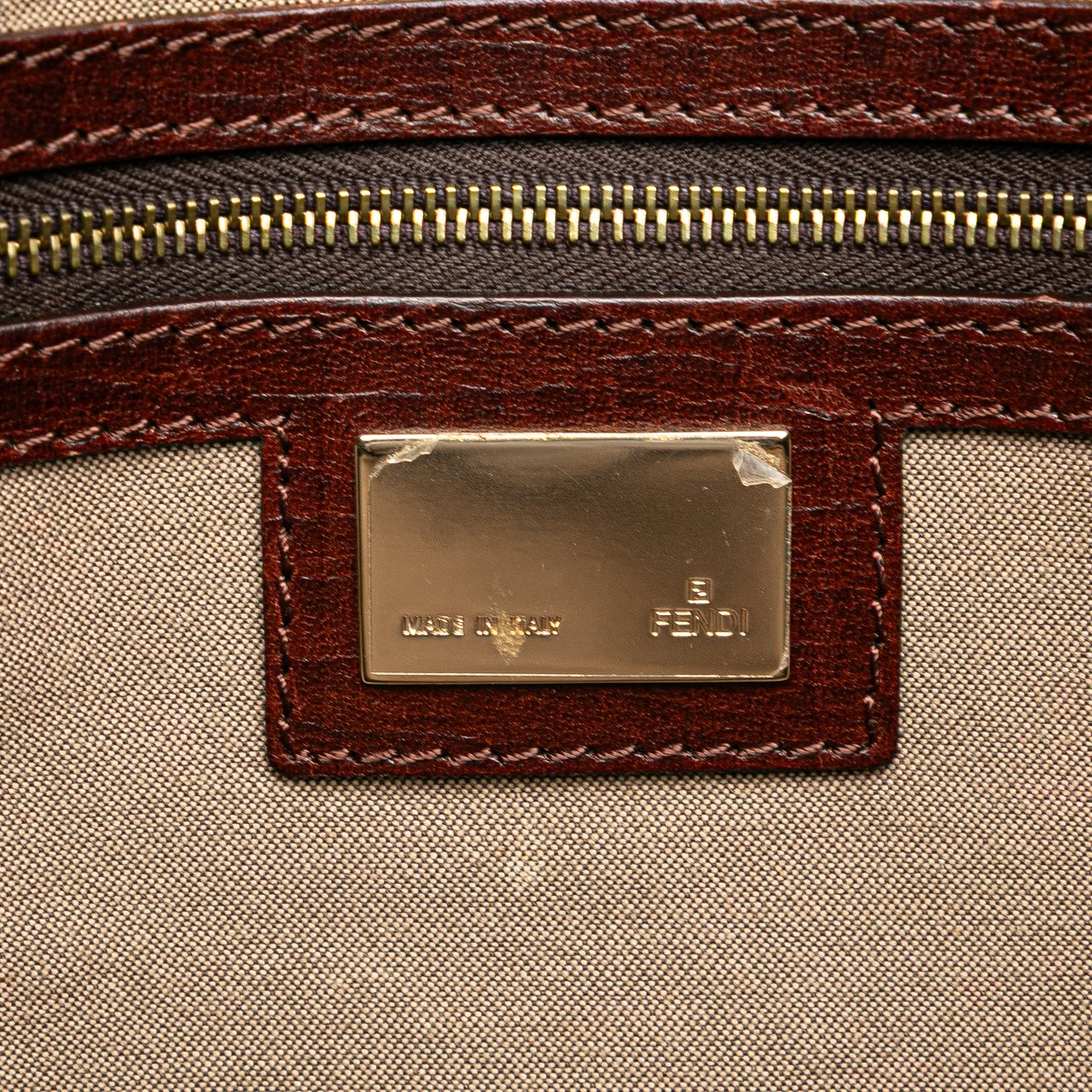 Fendi Zucchino Canvas Tote Bruin