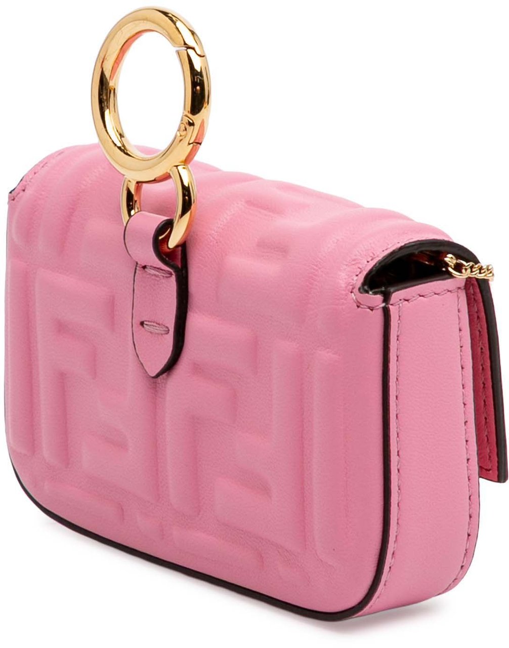 Fendi Nano Zucca Embossed Leather Baguette Charm Roze