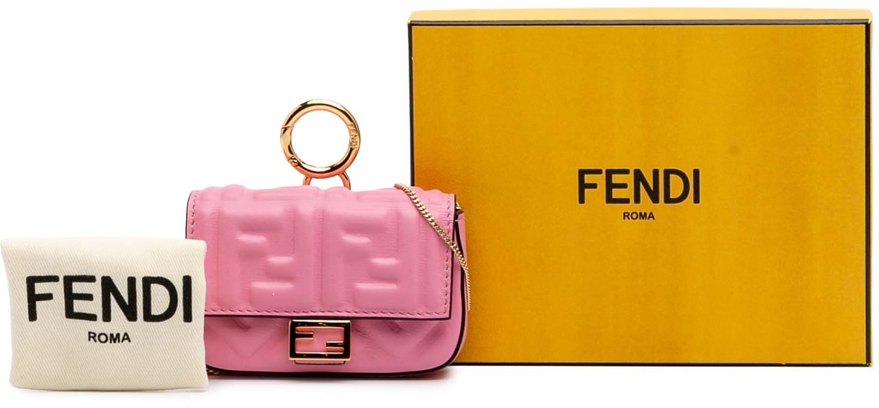 Fendi Nano Zucca Embossed Leather Baguette Charm Roze