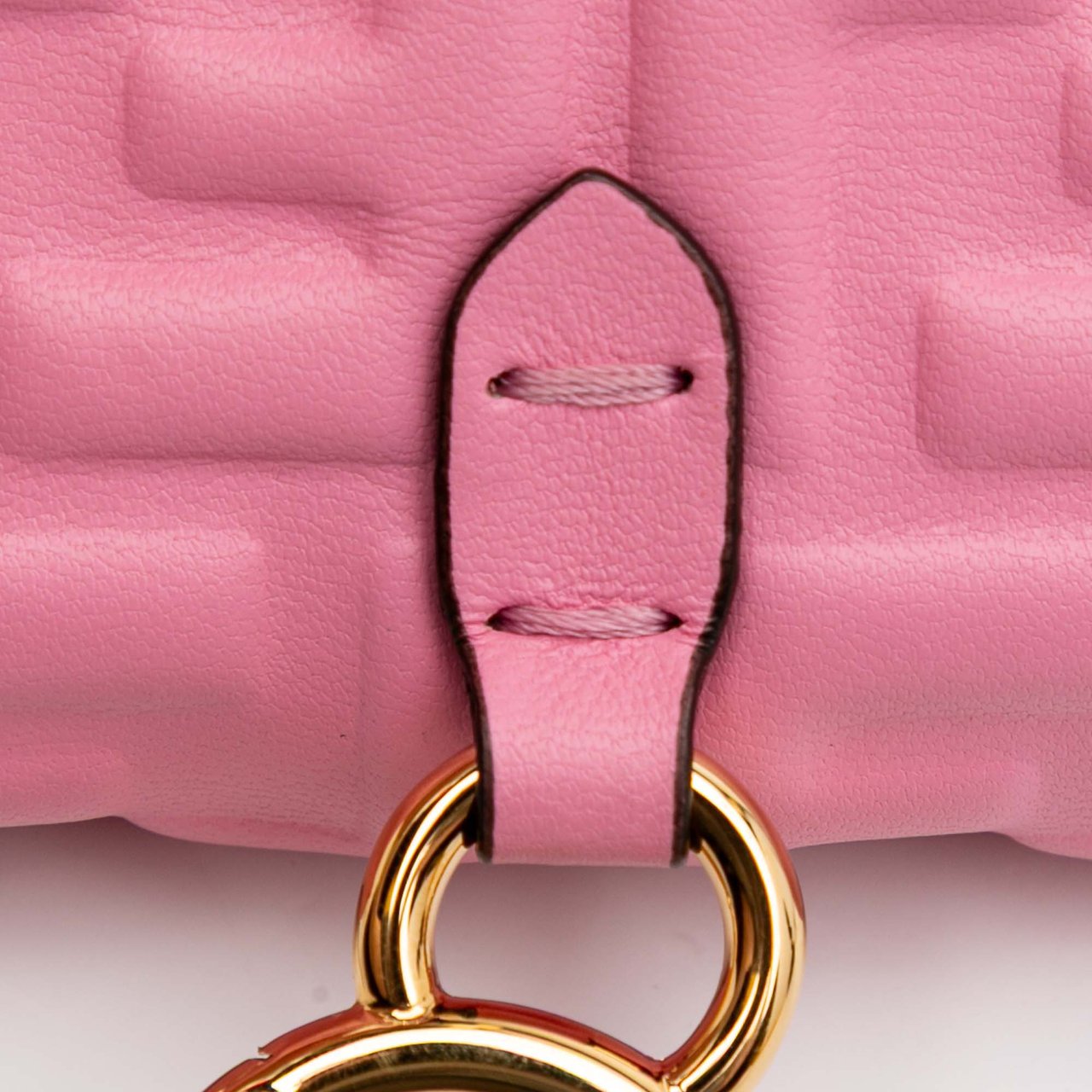 Fendi Nano Zucca Embossed Leather Baguette Charm Roze