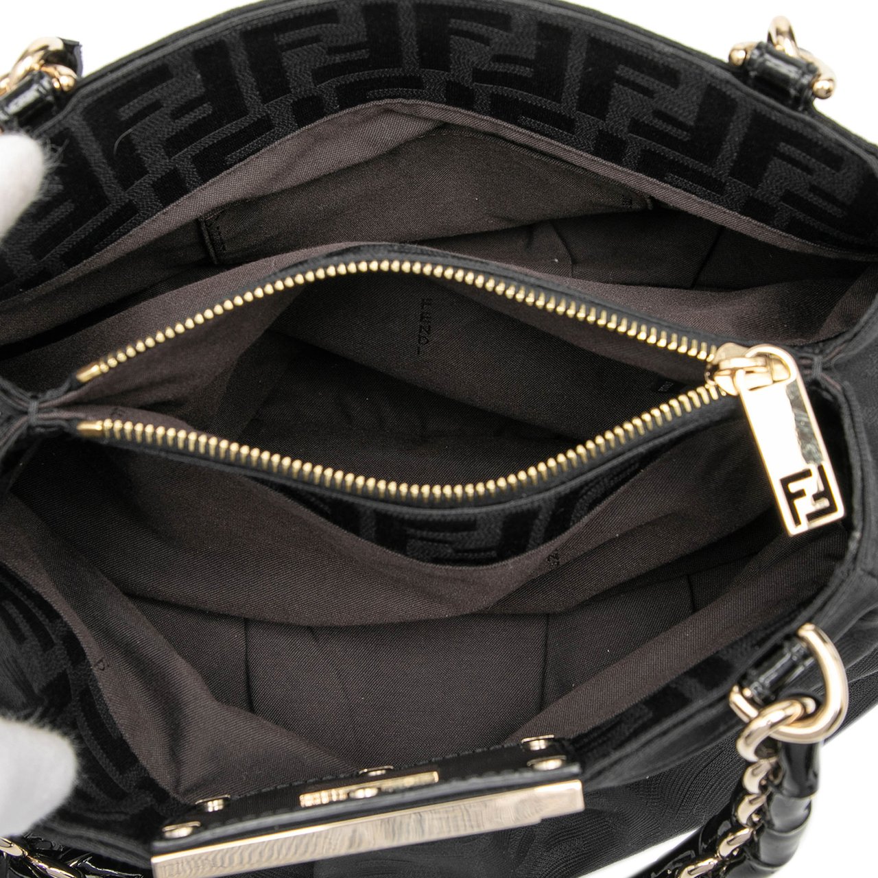 Fendi Small Zucca Canvas Mia Chain Tote Zwart