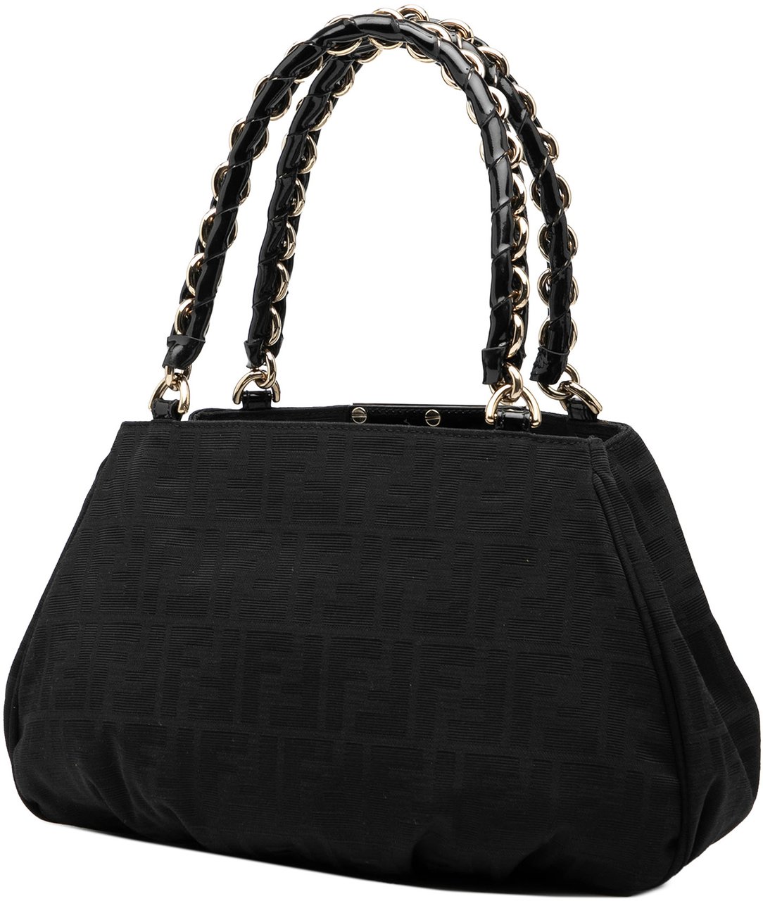 Fendi Small Zucca Canvas Mia Chain Tote Zwart
