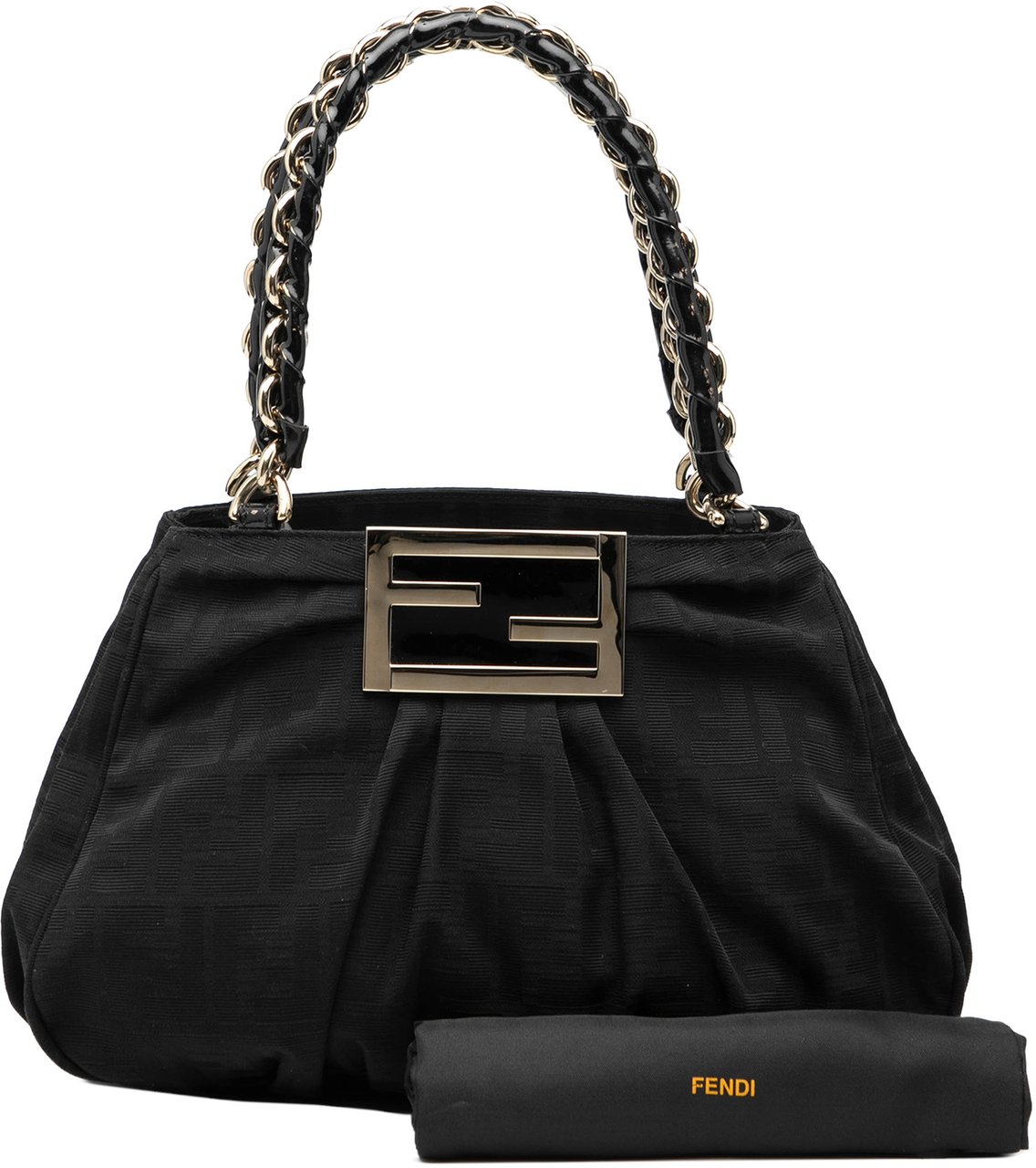 Fendi Small Zucca Canvas Mia Chain Tote Zwart
