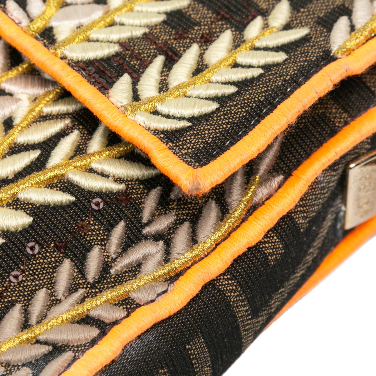 Fendi Zucca Embroidered Canvas Baguette Satchel Bruin
