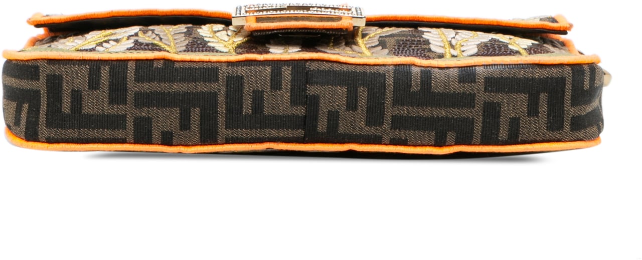 Fendi Zucca Embroidered Canvas Baguette Satchel Bruin