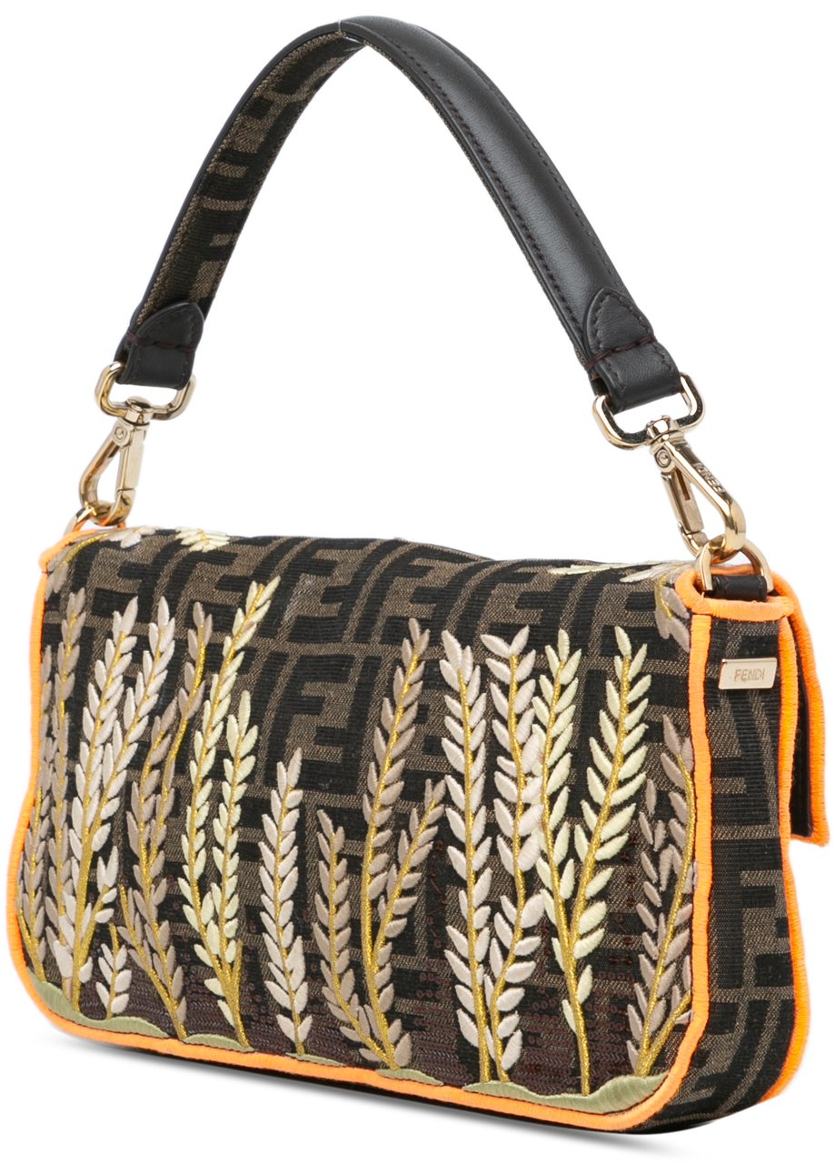 Fendi Zucca Embroidered Canvas Baguette Satchel Bruin