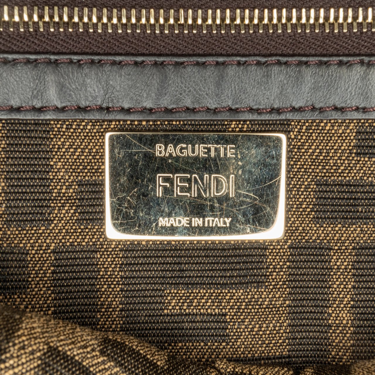Fendi Zucca Embroidered Canvas Baguette Satchel Bruin