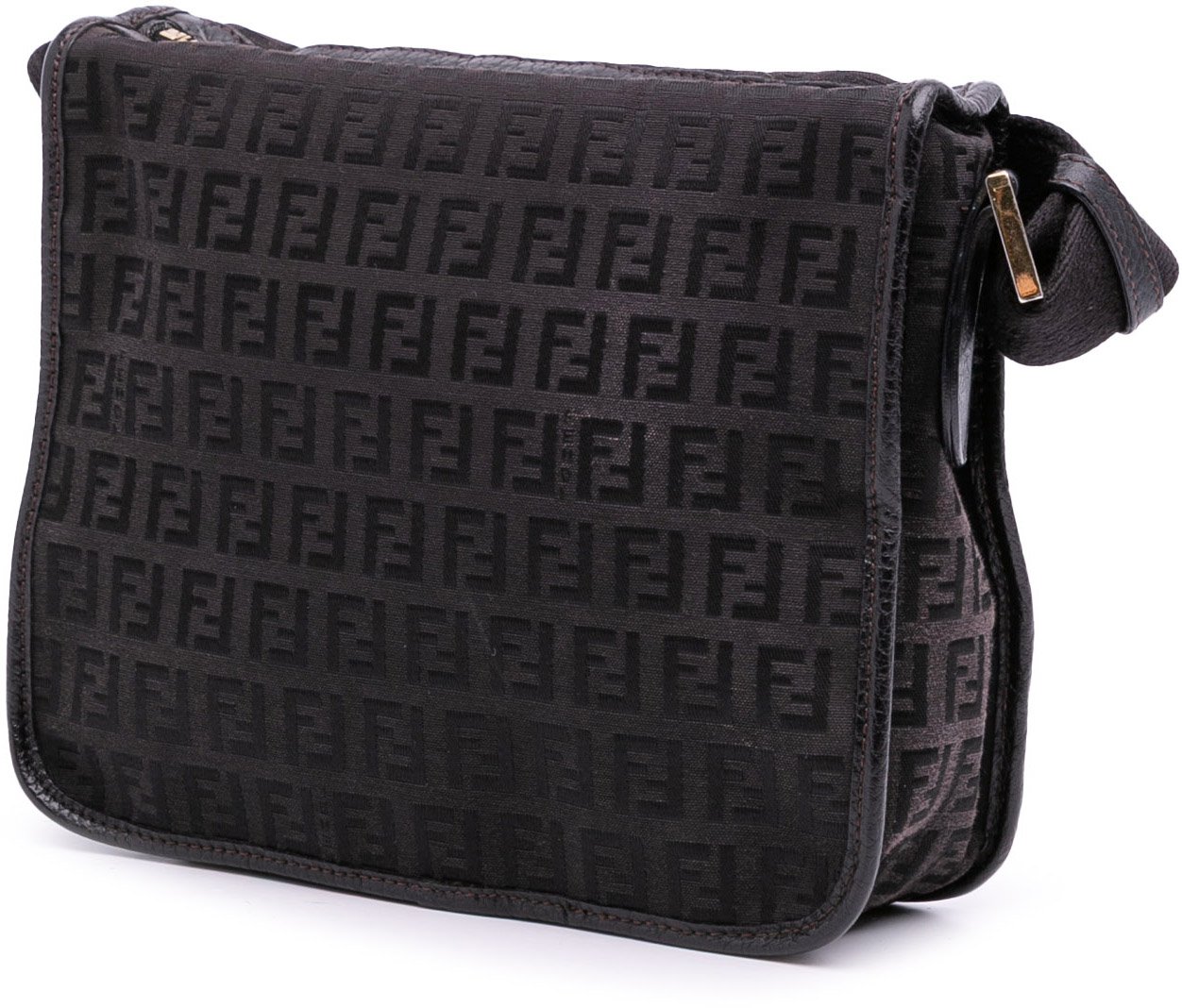 Fendi Small Zucchino Canvas F Charm Crossbody Bruin