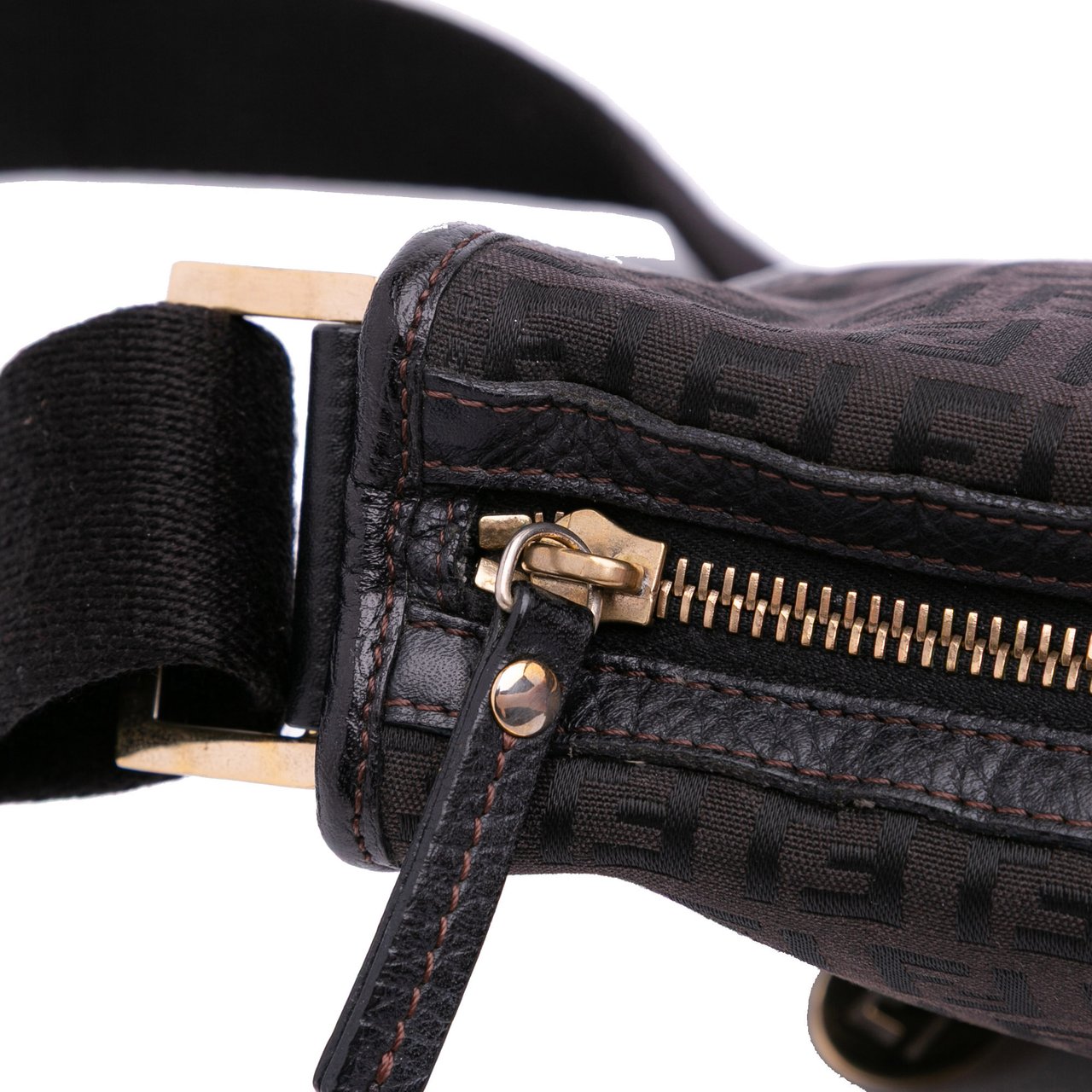 Fendi Small Zucchino Canvas F Charm Crossbody Bruin