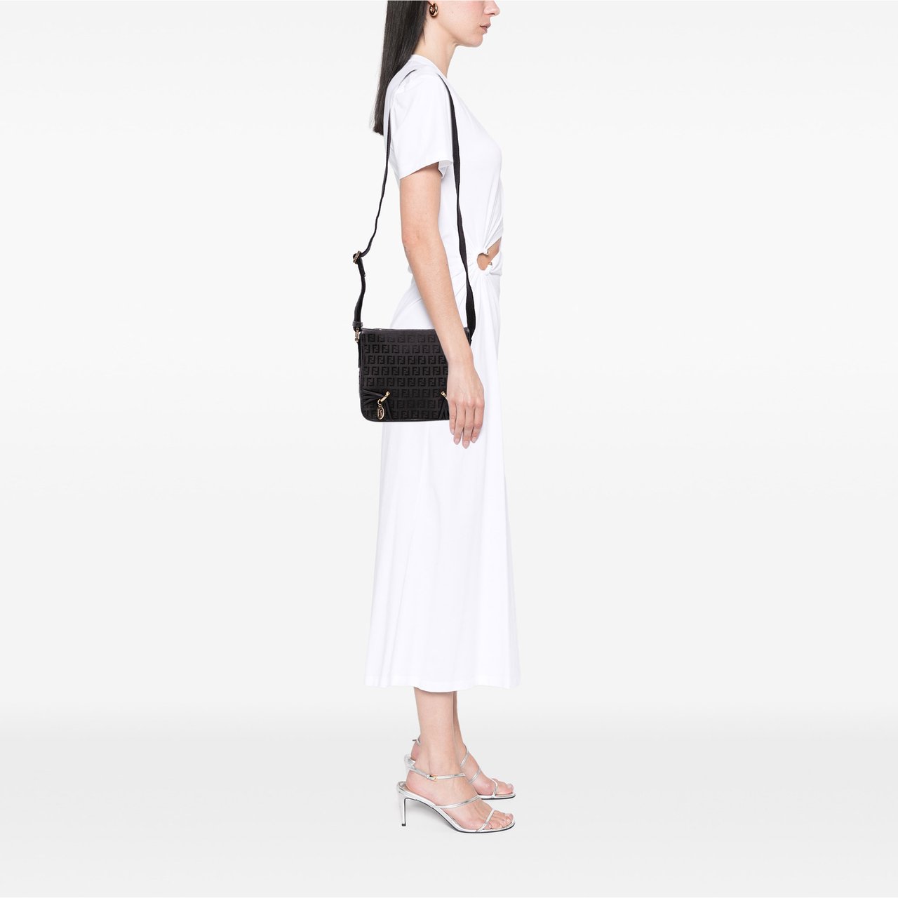 Fendi Small Zucchino Canvas F Charm Crossbody Bruin