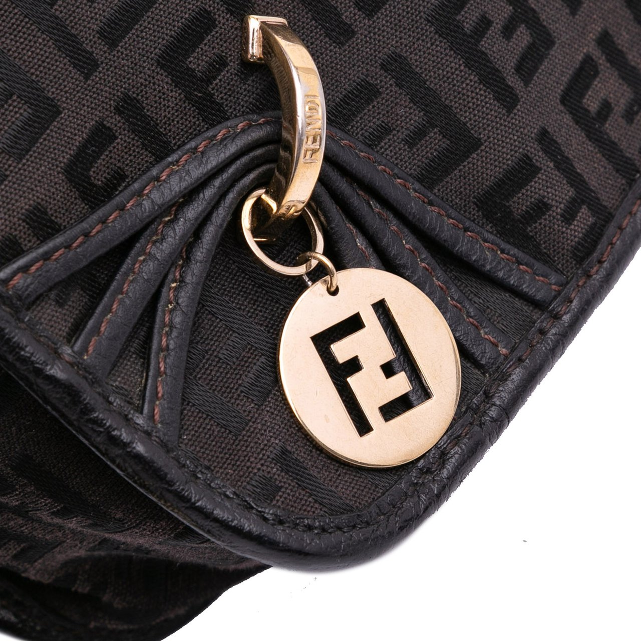 Fendi Small Zucchino Canvas F Charm Crossbody Bruin