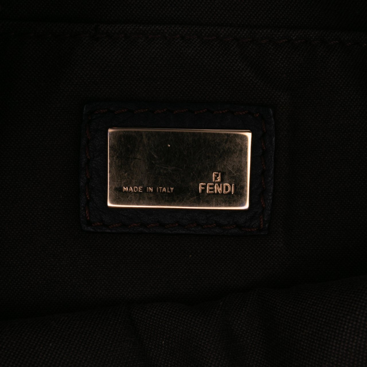 Fendi Small Zucchino Canvas F Charm Crossbody Bruin