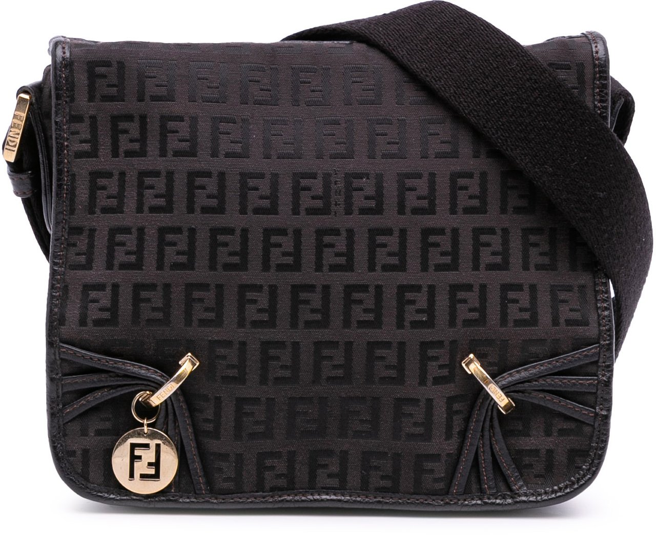 Fendi Small Zucchino Canvas F Charm Crossbody Bruin