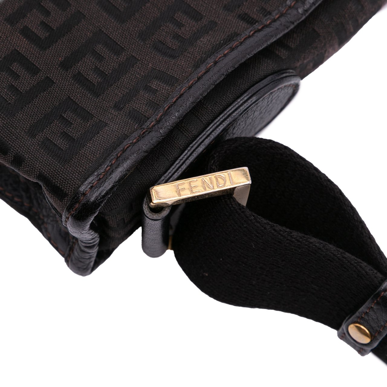 Fendi Small Zucchino Canvas F Charm Crossbody Bruin