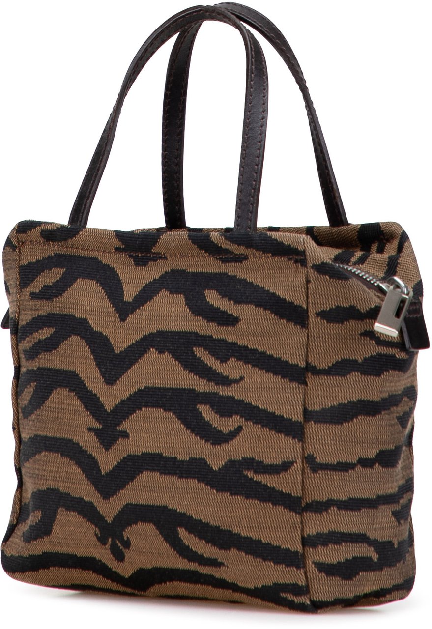 Fendi Zebra Print Canvas Handbag Bruin