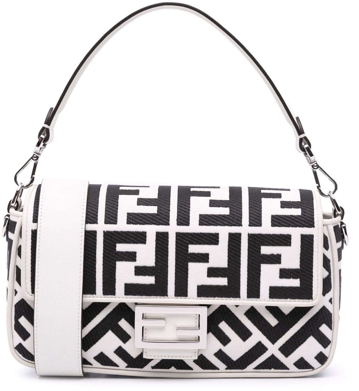 Fendi Zucca Embroidered Canvas Baguette Satchel Wit
