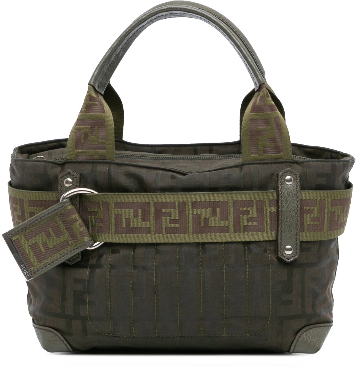 Fendi Zucca Nylon Zip Code Handbag Groen
