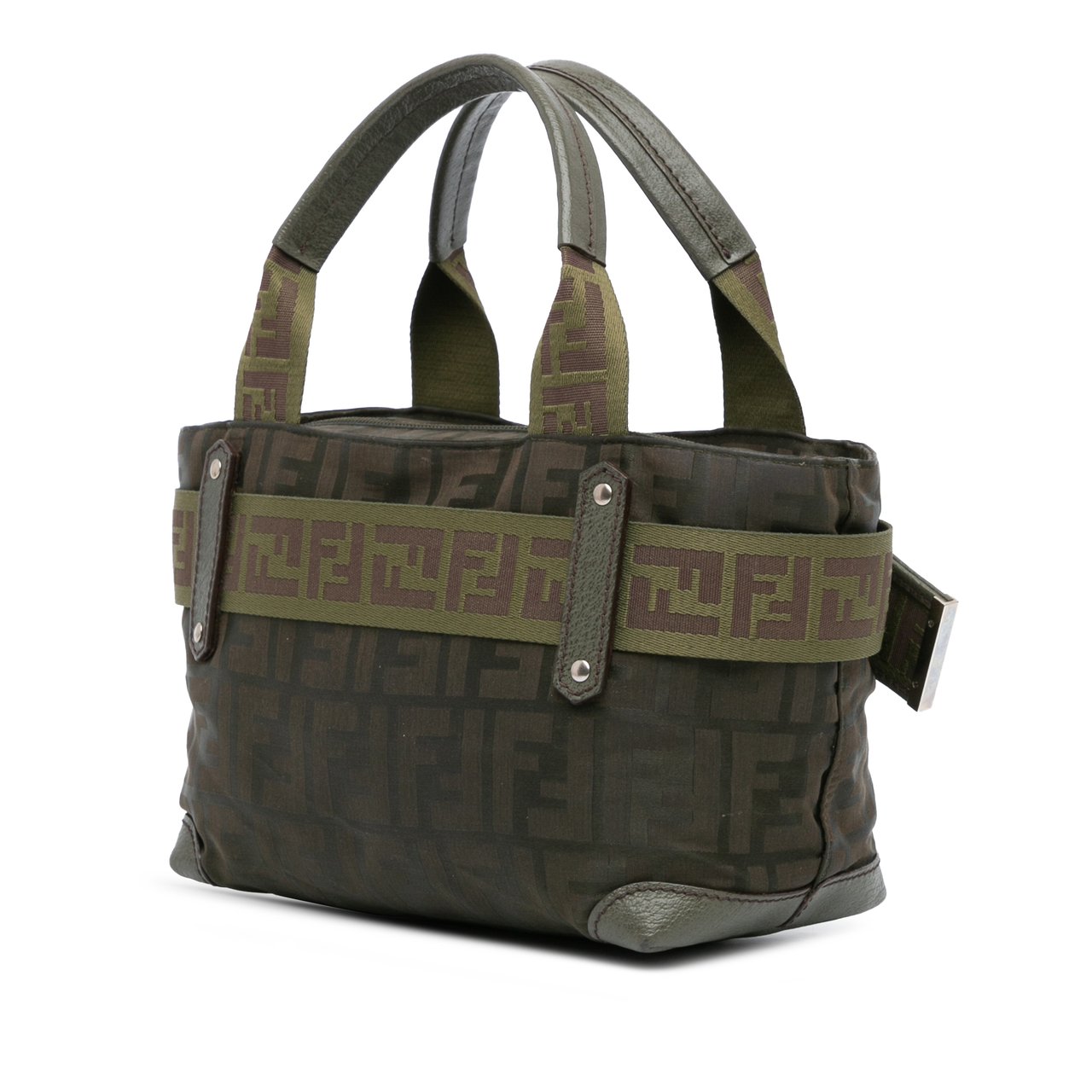 Fendi Zucca Nylon Zip Code Handbag Groen