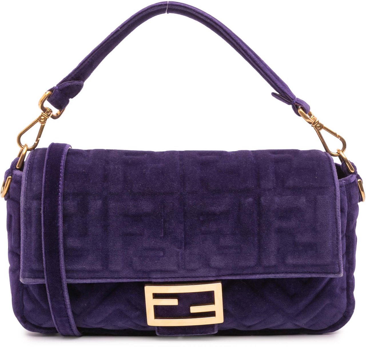 Fendi Zucca Embossed Velvet Baguette Satchel Paars