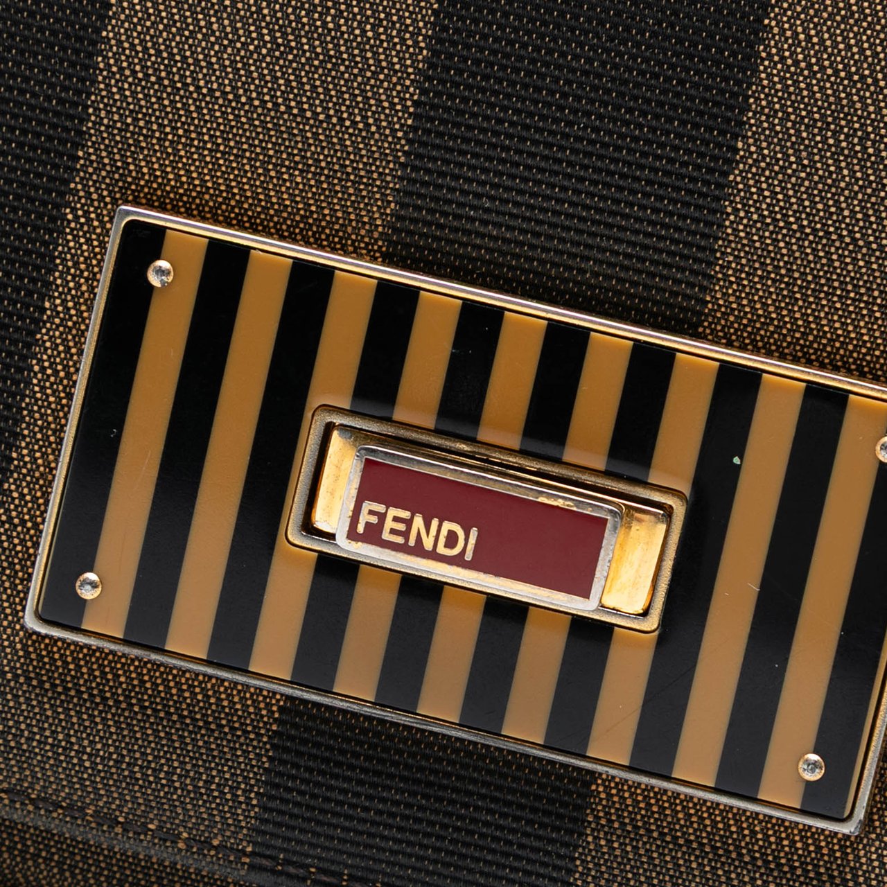 Fendi Large Canvas Pequin Claudia Shoulder Bag Bruin