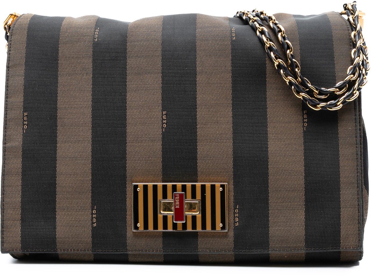 Fendi Large Canvas Pequin Claudia Shoulder Bag Bruin