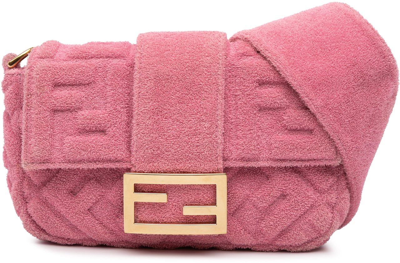 Fendi Embossed Terry Cloth FF 1974 Convertible Belt Baguette Roze