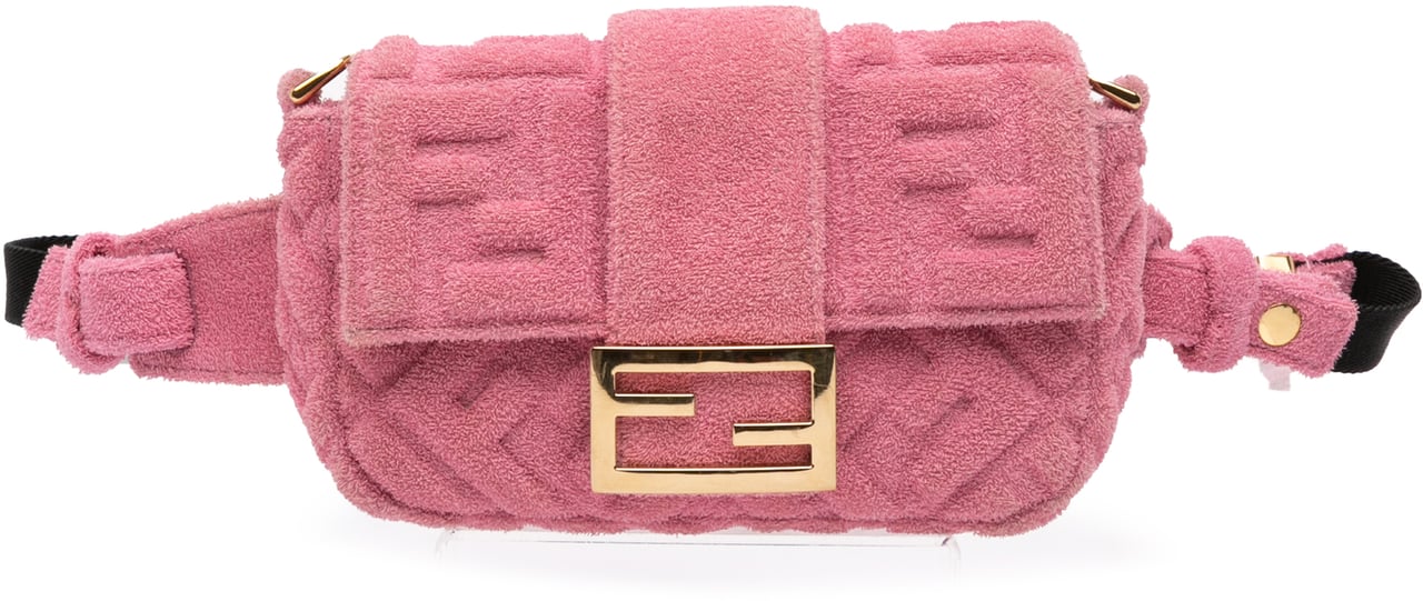 Fendi Embossed Terry Cloth FF 1974 Convertible Belt Baguette Roze