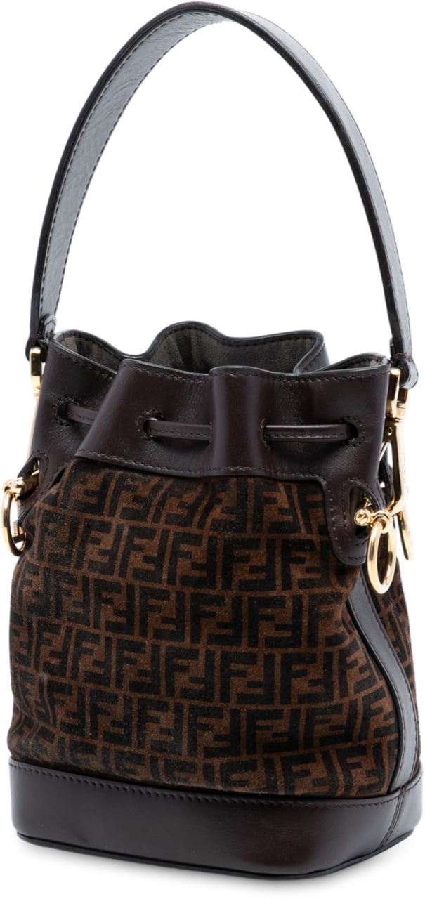 Fendi Mini Zucca Suede Mon Tresor Bucket Bag Bruin