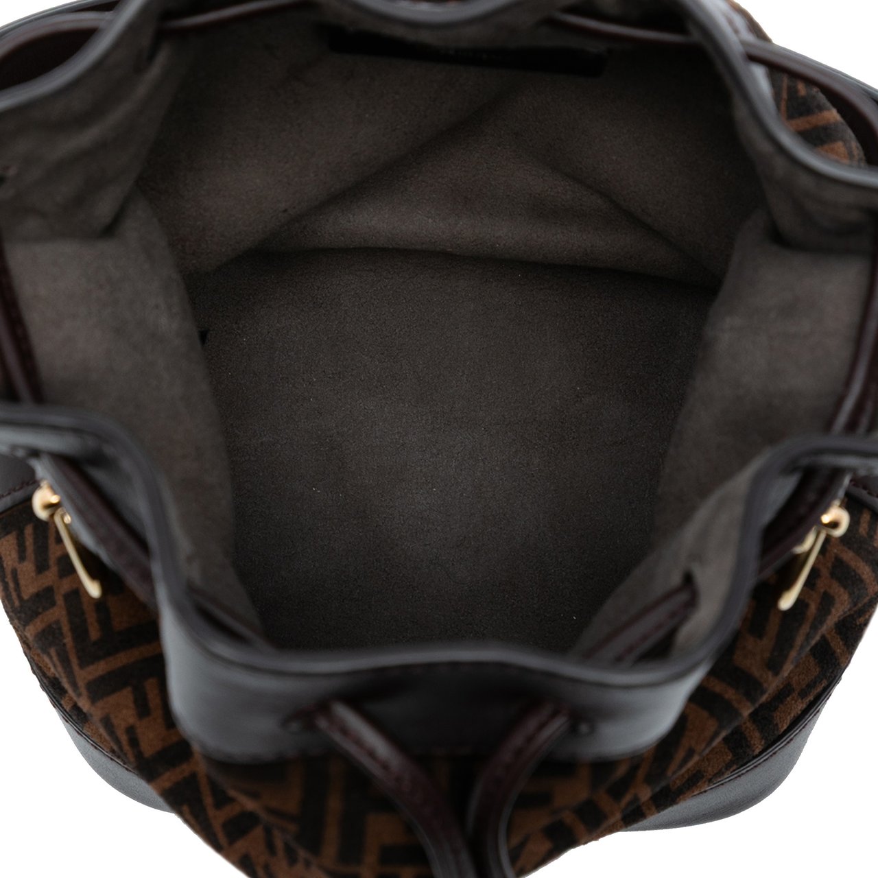Fendi Mini Zucca Suede Mon Tresor Bucket Bag Bruin