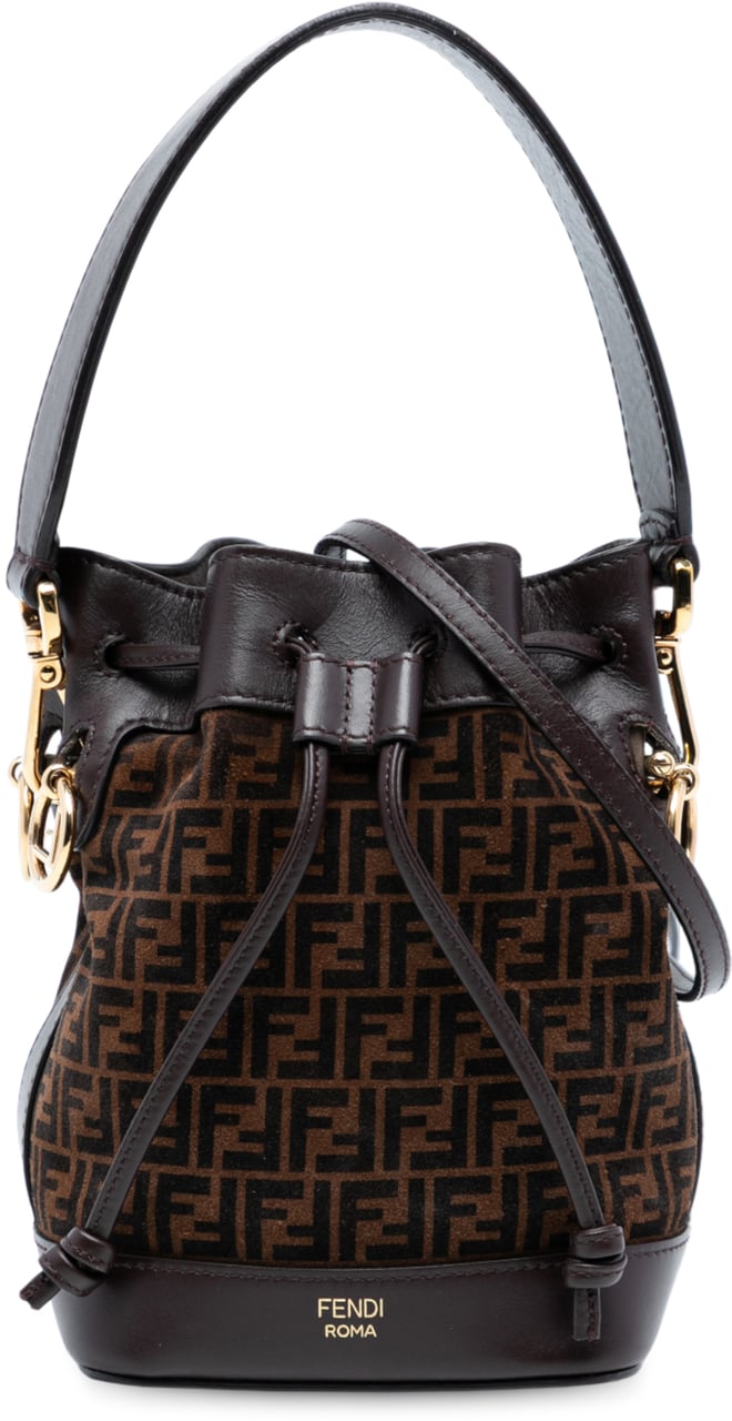 Fendi Mini Zucca Suede Mon Tresor Bucket Bag Bruin