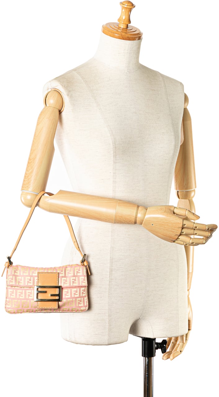 Fendi Mini Zucchino Canvas Baguette Roze