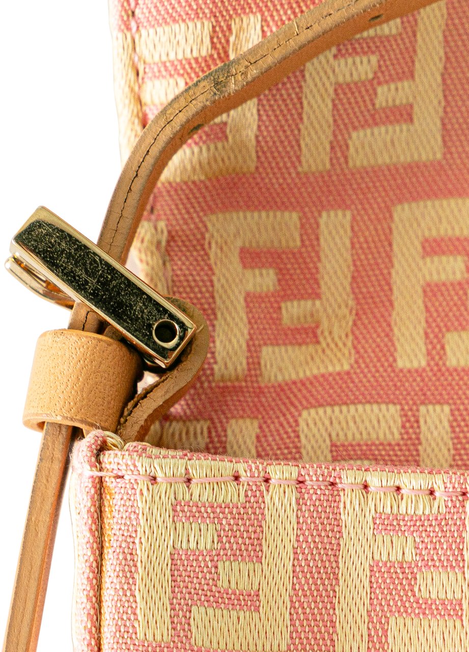 Fendi Mini Zucchino Canvas Baguette Roze