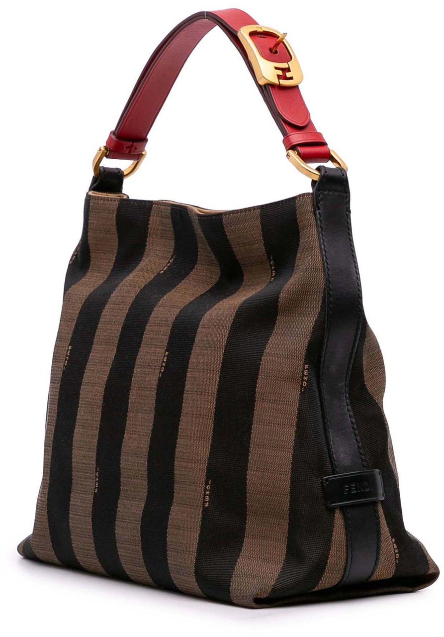 Fendi Canvas Pequin Shoulder Bag Bruin