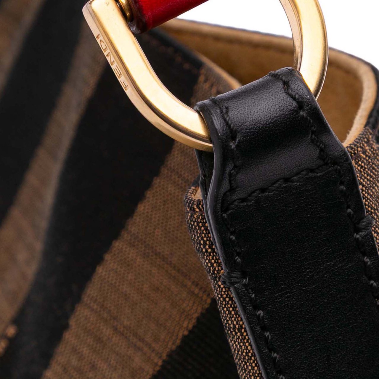 Fendi Canvas Pequin Shoulder Bag Bruin