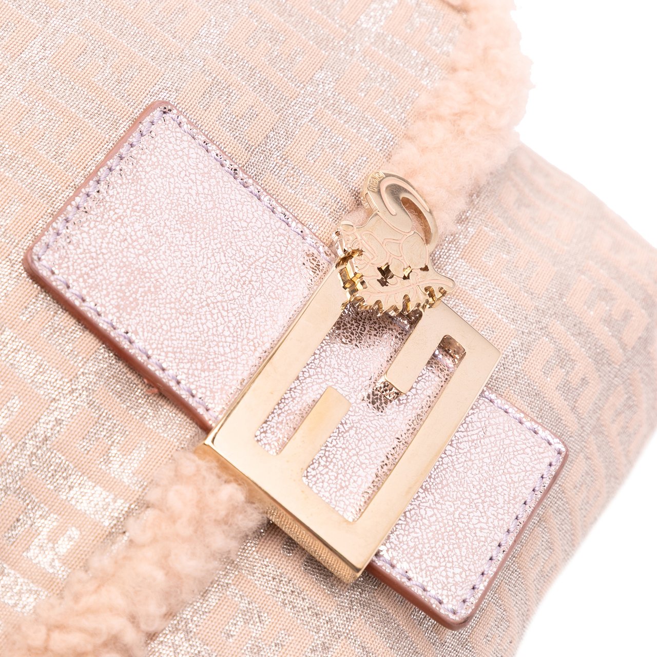 Fendi Zucchino Metallic Canvas and Shearling Crossbody Roze