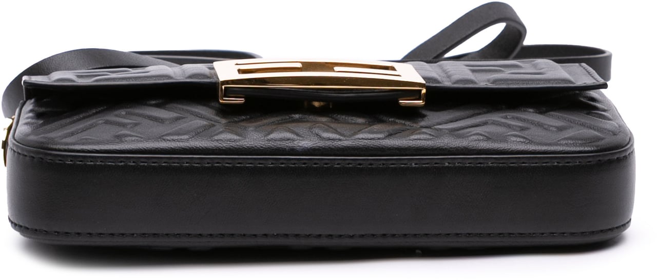 Fendi Zucca Embossed Leather Baguette Phone Pouch Satchel Zwart
