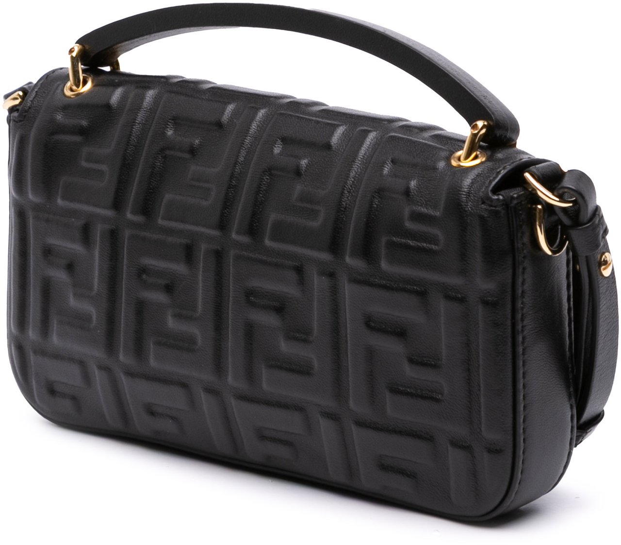 Fendi Zucca Embossed Leather Baguette Phone Pouch Satchel Zwart
