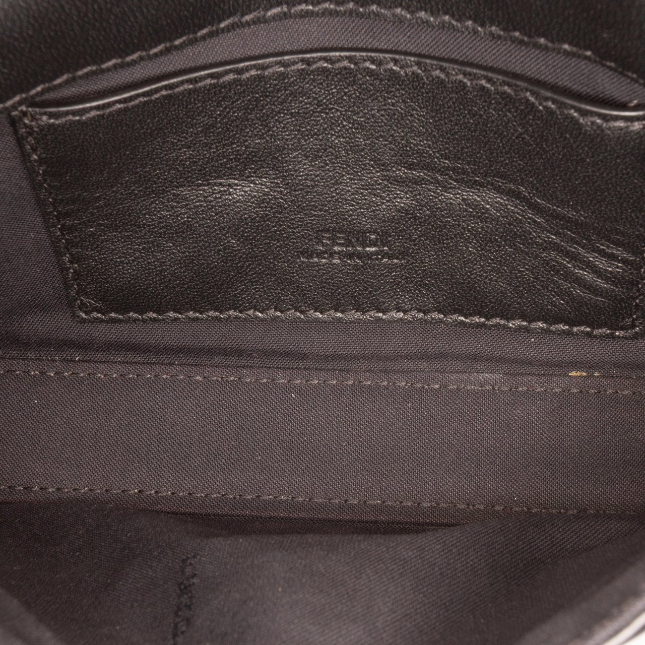 Fendi Zucca Embossed Leather Baguette Phone Pouch Satchel Zwart