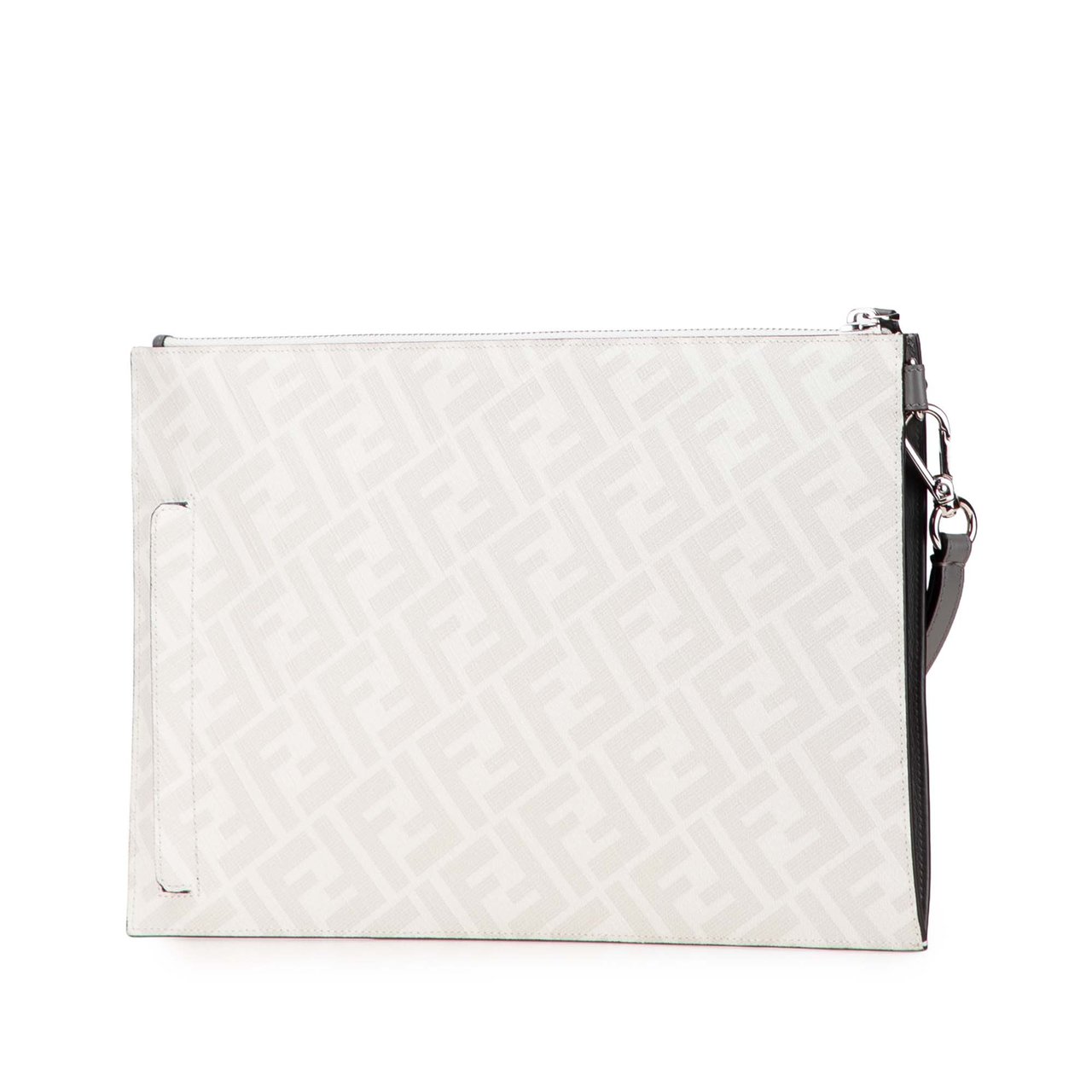 Fendi Zucca Coated Canvas FF 1974 Diagonal Vitello Liberty Clutch Wit