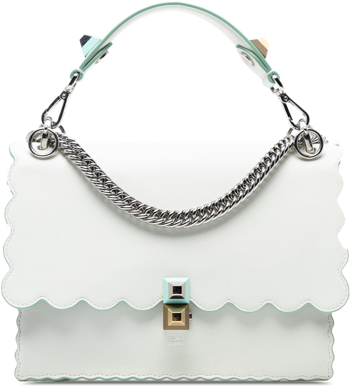 Fendi Medium Scalloped Leather Studded Kan I Satchel Wit