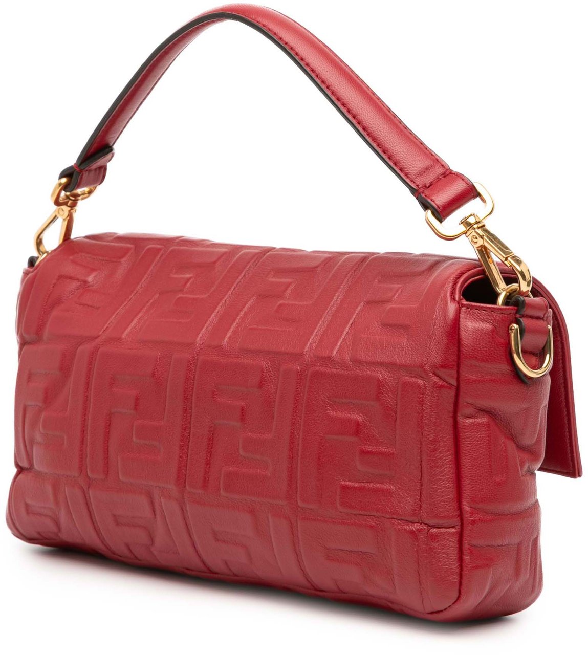 Fendi Zucca Embossed Leather Baguette Satchel Rood