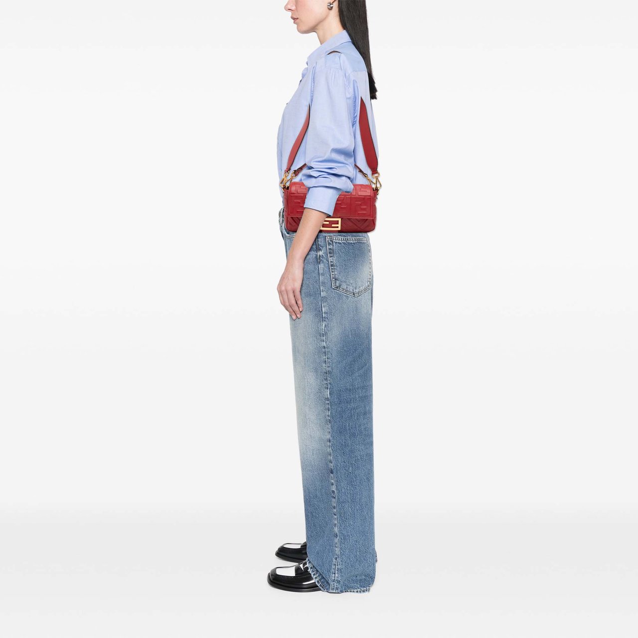 Fendi Zucca Embossed Leather Baguette Satchel Rood