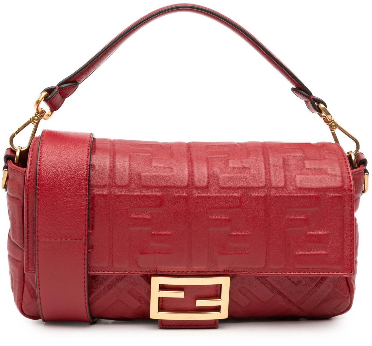 Fendi Zucca Embossed Leather Baguette Satchel Rood