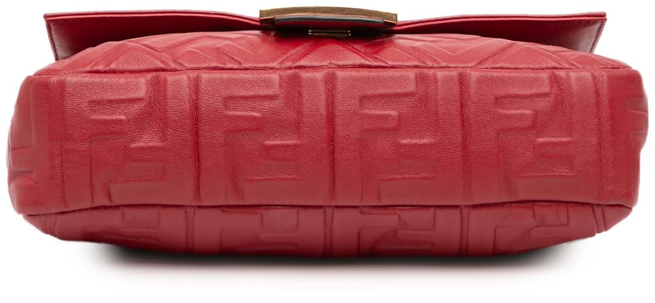 Fendi Zucca Embossed Leather Baguette Satchel Rood