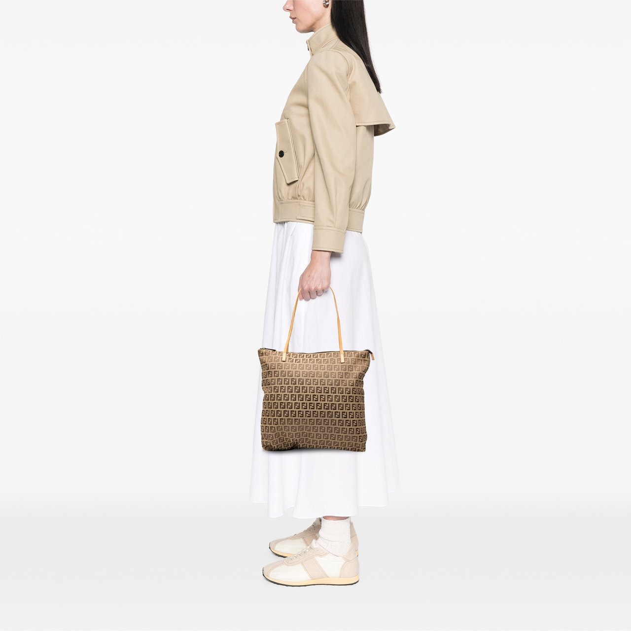 Fendi Zucchino Canvas Tote Bruin