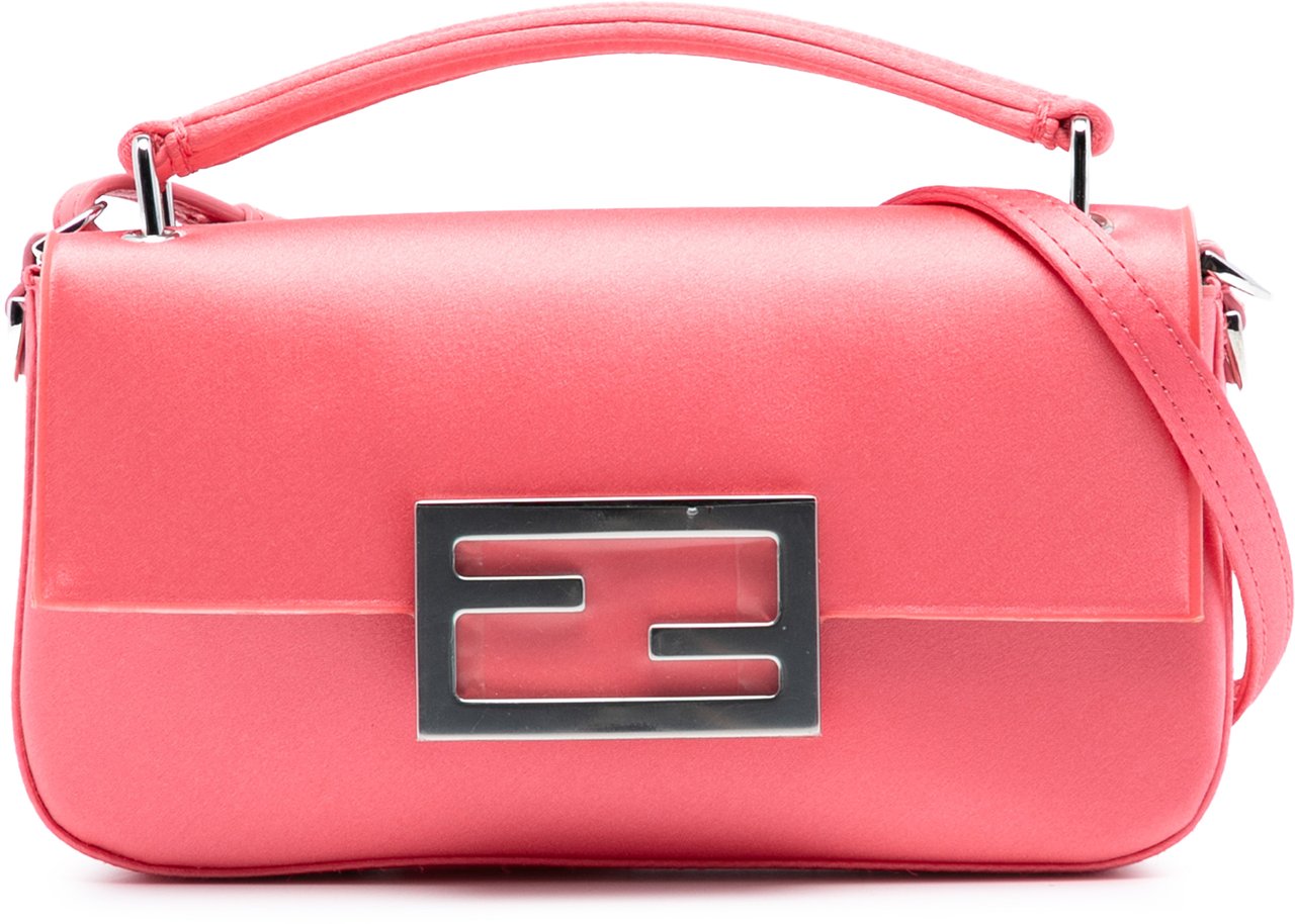 Fendi Satin Phone Pouch Baguette Satchel Roze